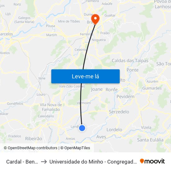 Cardal - Bente to Universidade do Minho - Congregados map
