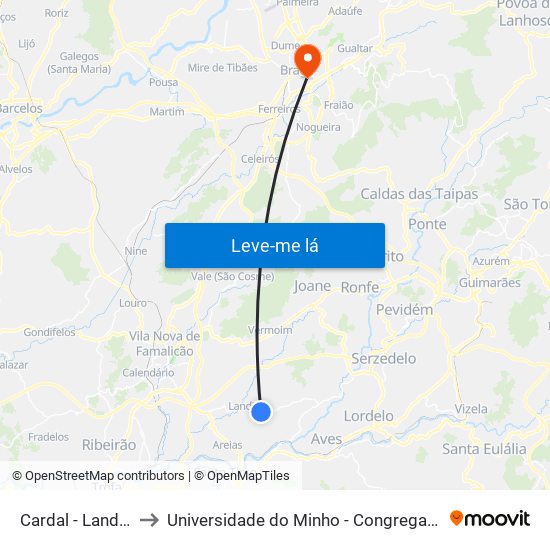 Cardal - Landim to Universidade do Minho - Congregados map