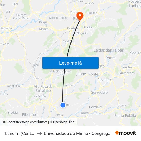 Landim (Centro) to Universidade do Minho - Congregados map