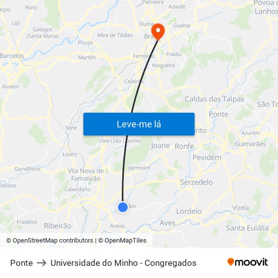 Ponte (Landim) to Universidade do Minho - Congregados map