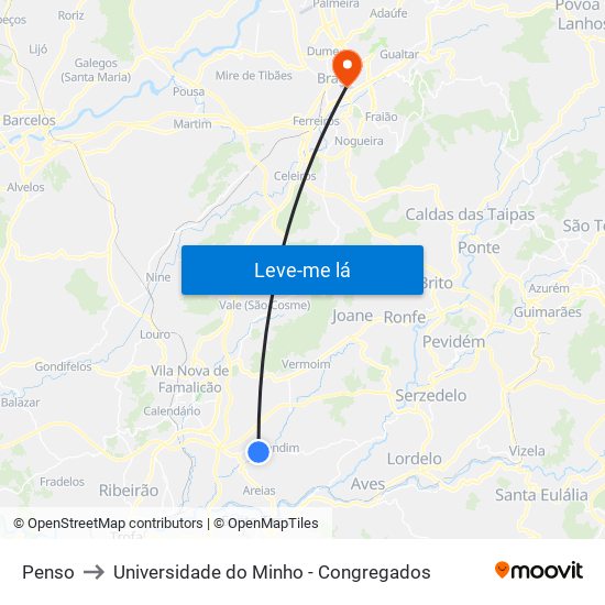 Penso to Universidade do Minho - Congregados map