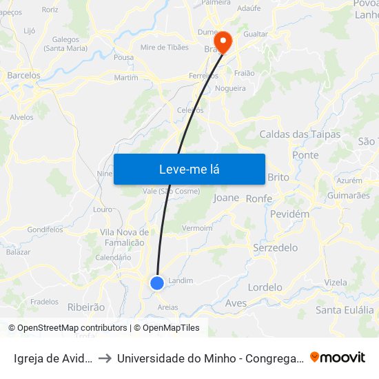 Igreja de Avidos to Universidade do Minho - Congregados map