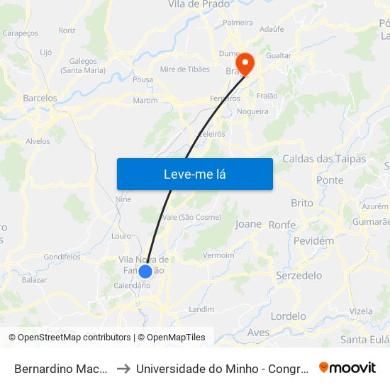 Bernardino Machado to Universidade do Minho - Congregados map