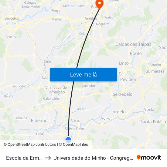 Escola da Ermida to Universidade do Minho - Congregados map