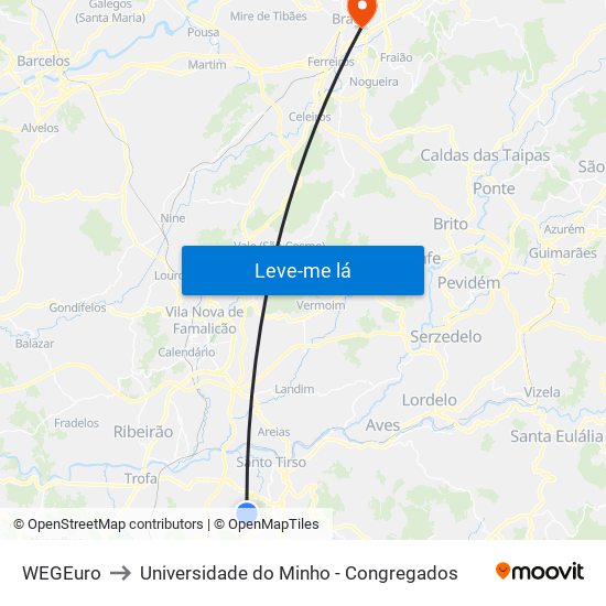 WEGEuro to Universidade do Minho - Congregados map