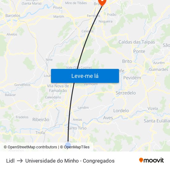 Lidl to Universidade do Minho - Congregados map