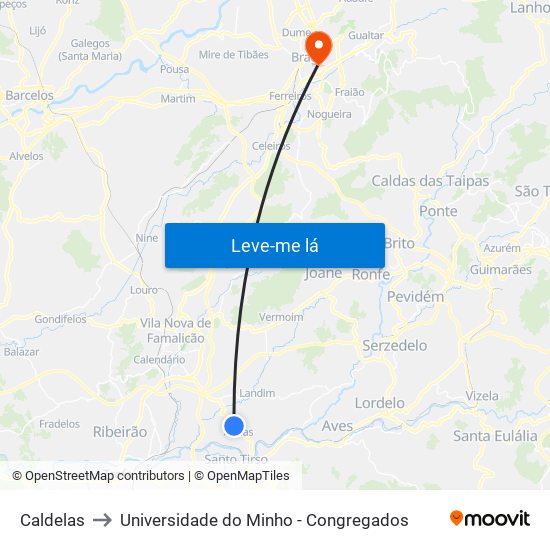 Caldelas to Universidade do Minho - Congregados map