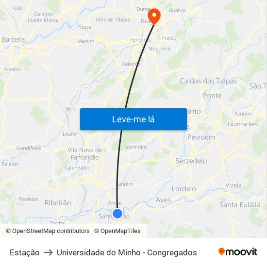 Estação to Universidade do Minho - Congregados map