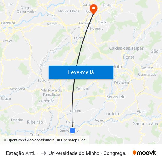 Estação Antiga to Universidade do Minho - Congregados map