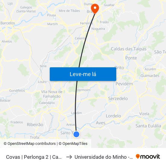 Covas | Perlonga 2 | Casa de Repouso to Universidade do Minho - Congregados map