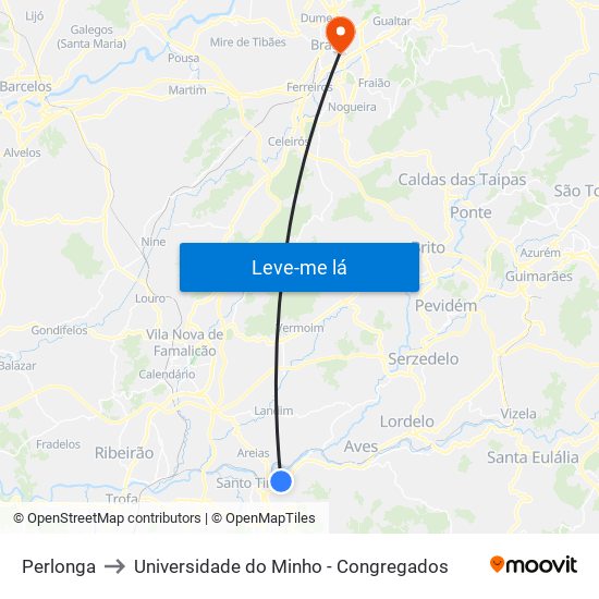 Perlonga to Universidade do Minho - Congregados map