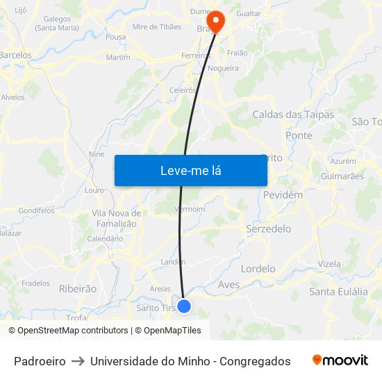 Padroeiro to Universidade do Minho - Congregados map