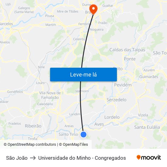 São João to Universidade do Minho - Congregados map