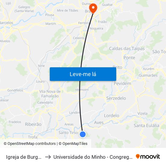 Igreja de Burgães to Universidade do Minho - Congregados map