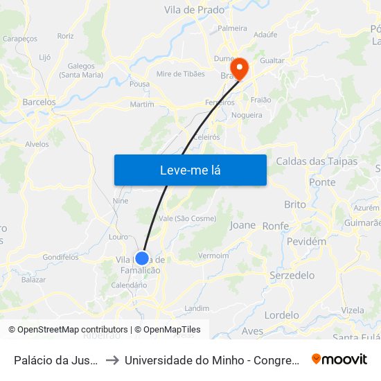 Palácio da Justiça to Universidade do Minho - Congregados map