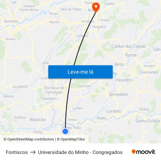 Fontiscos to Universidade do Minho - Congregados map