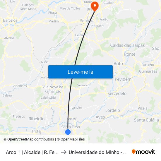 Arco 1 | Alcaide | R. Fernão Lopes to Universidade do Minho - Congregados map