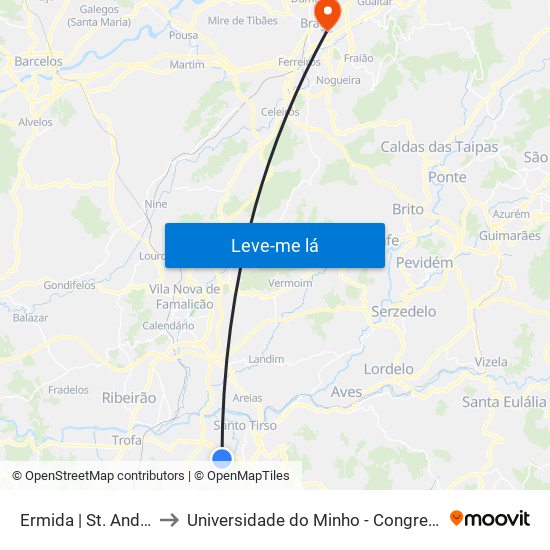 Ermida | St. André 1 to Universidade do Minho - Congregados map