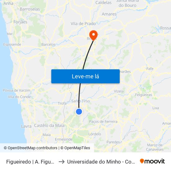 Figueiredo | A. Figueiredo 4 to Universidade do Minho - Congregados map