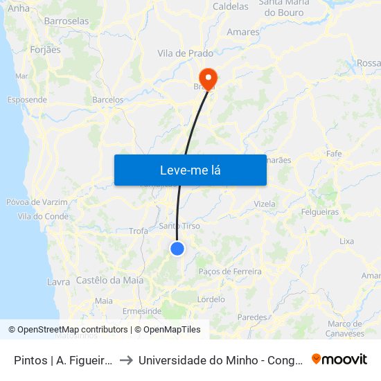 Pintos | A. Figueiredo 3 to Universidade do Minho - Congregados map