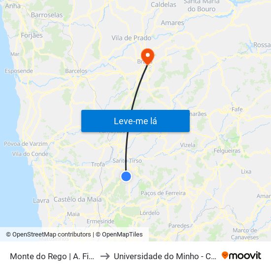 Monte do Rego | A. Figueiredo 2 to Universidade do Minho - Congregados map