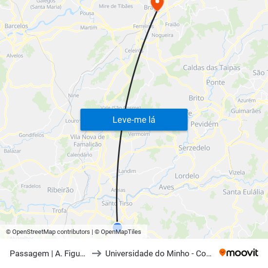 Passagem | A. Figueiredo 1 to Universidade do Minho - Congregados map