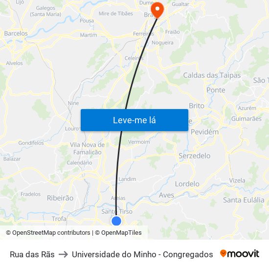 Rua das Rãs to Universidade do Minho - Congregados map