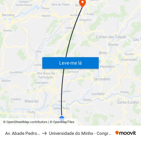 Av. Abade Pedrosa 1 to Universidade do Minho - Congregados map