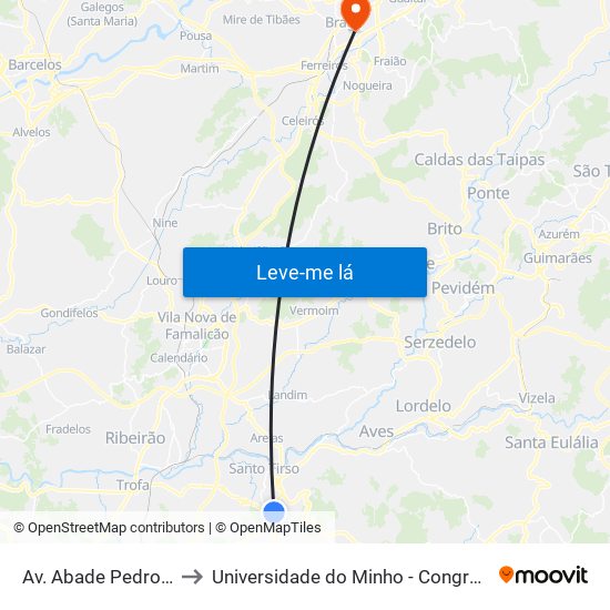 Av. Abade Pedrosa 2 to Universidade do Minho - Congregados map