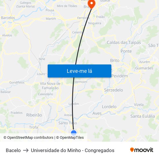 Bacelo to Universidade do Minho - Congregados map