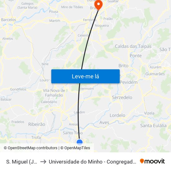 S. Miguel (JF) to Universidade do Minho - Congregados map