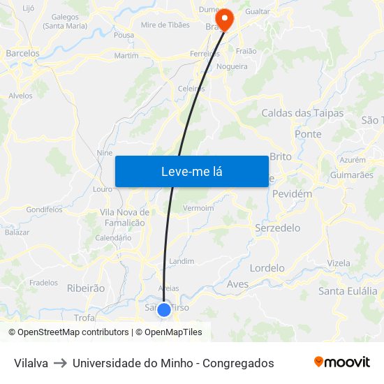 Vilalva to Universidade do Minho - Congregados map