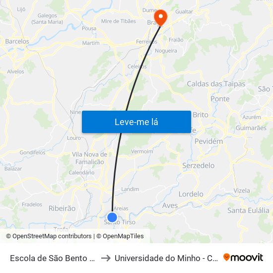 Escola de São Bento da Batalha to Universidade do Minho - Congregados map