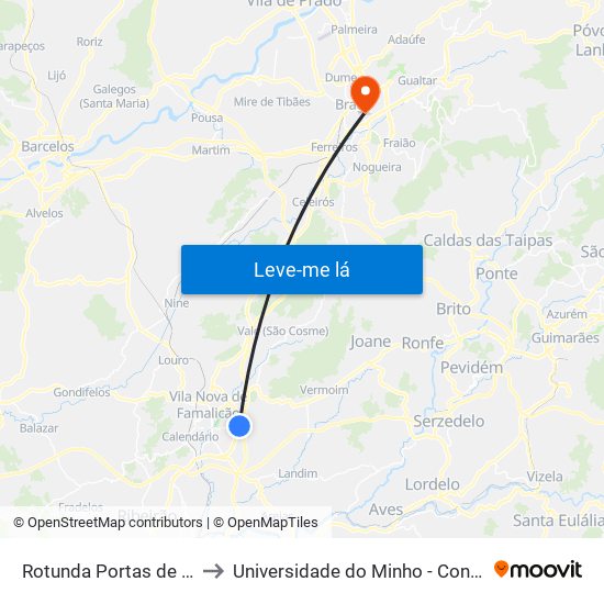 Rotunda Portas de Camilo to Universidade do Minho - Congregados map