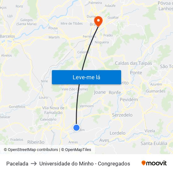 Pacelada to Universidade do Minho - Congregados map