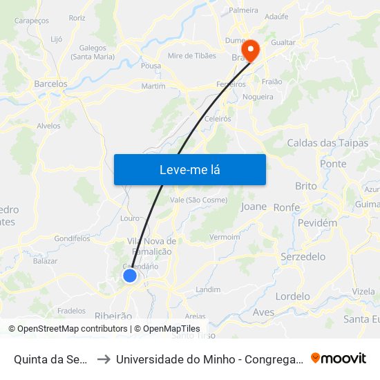 Quinta da Seara to Universidade do Minho - Congregados map