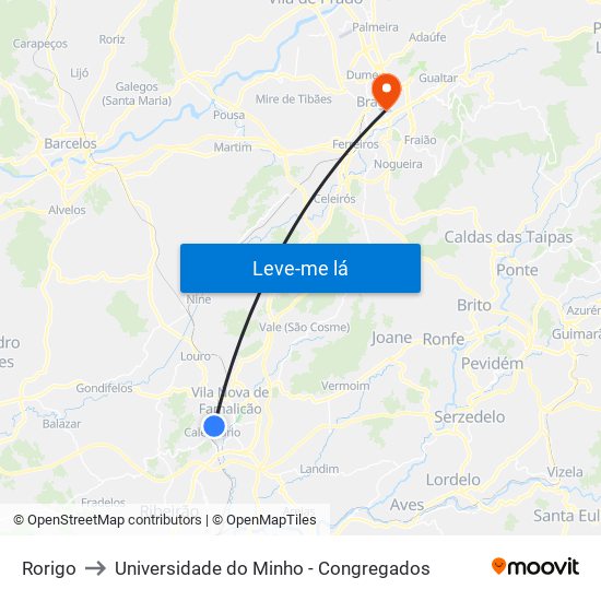 Rorigo to Universidade do Minho - Congregados map