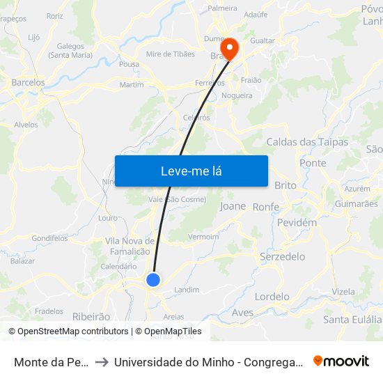 Monte da Pena to Universidade do Minho - Congregados map