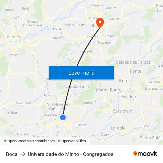 Boca to Universidade do Minho - Congregados map