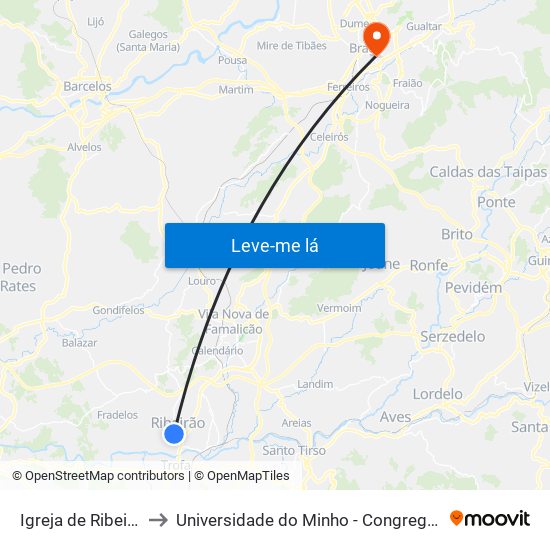 Igreja de Ribeirão to Universidade do Minho - Congregados map