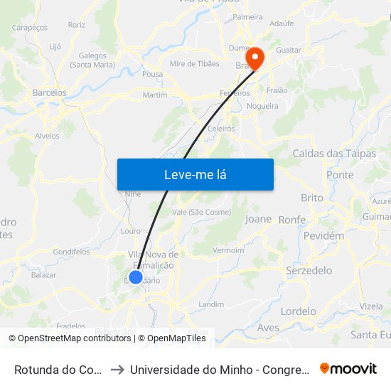 Rotunda do Covêlo to Universidade do Minho - Congregados map