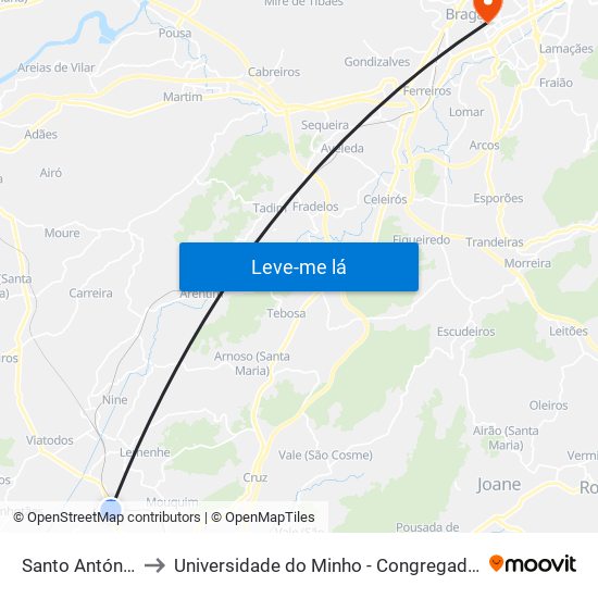 Santo António to Universidade do Minho - Congregados map