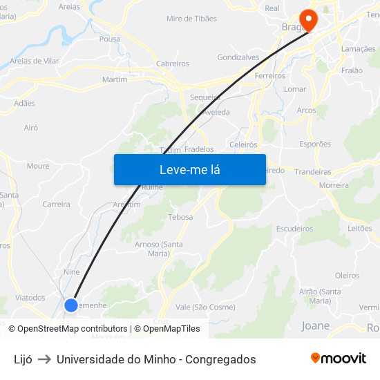 Lijó to Universidade do Minho - Congregados map