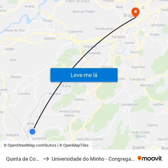 Quinta de Coura to Universidade do Minho - Congregados map