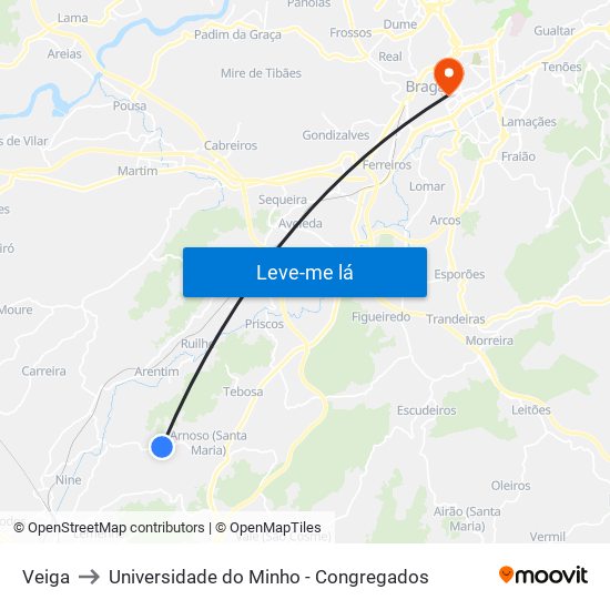 Veiga to Universidade do Minho - Congregados map