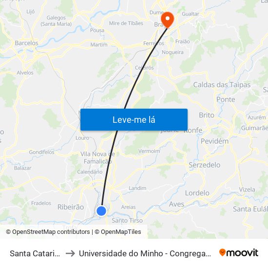 Santa Catarina to Universidade do Minho - Congregados map