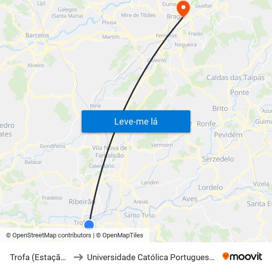 Trofa (Estação - Inferface) to Universidade Católica Portuguesa - Faculdade de Teologia map
