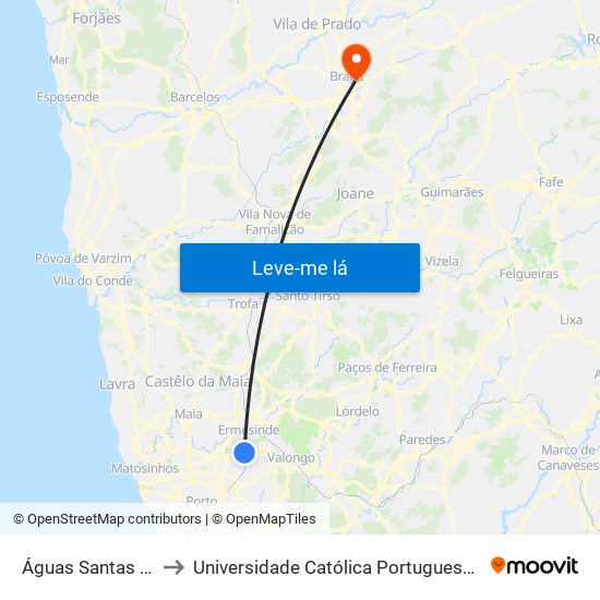 Águas Santas - Palmilheira to Universidade Católica Portuguesa - Faculdade de Teologia map