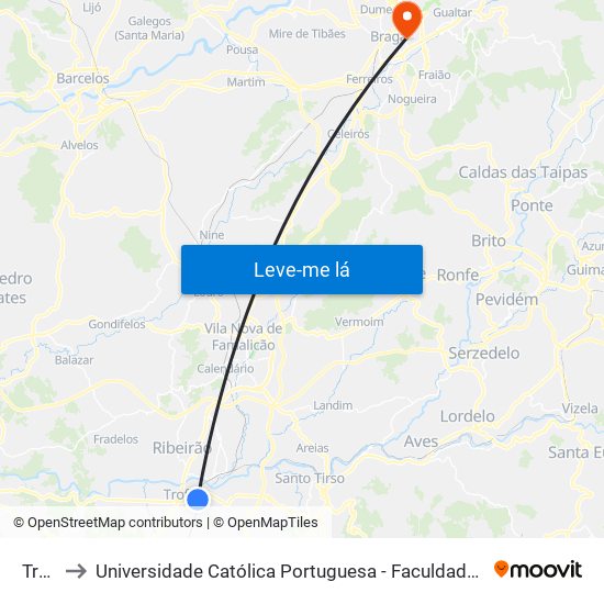 Trofa to Universidade Católica Portuguesa - Faculdade de Teologia map