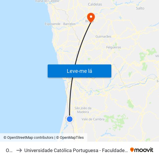 Ovar to Universidade Católica Portuguesa - Faculdade de Teologia map